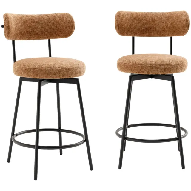 sweeek Set van twee barstoelen met draaibare zitting van zwart metaal en stof - iris