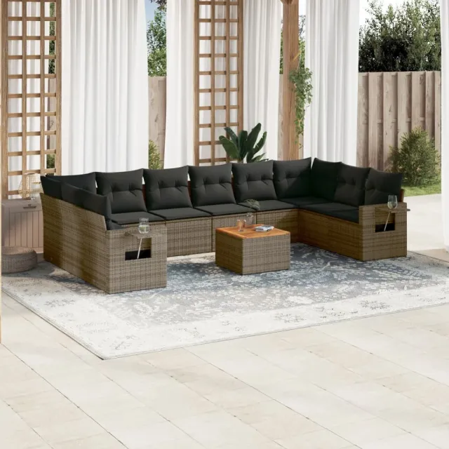 vidaXL 11-delige Loungeset met kussens poly rattan grijs, foto 2