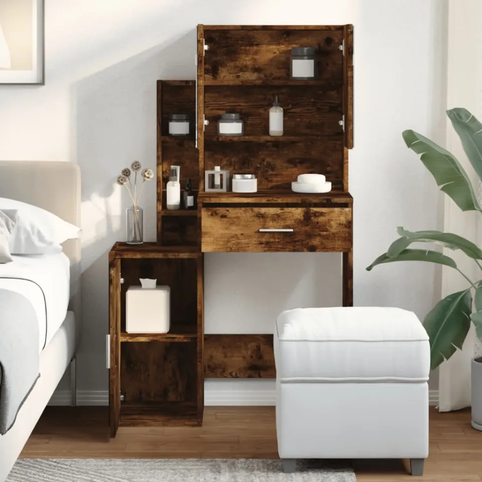 vidaXL Kaptafel met kastje 80x35x132 cm gerookt eikenkleurig, foto 4