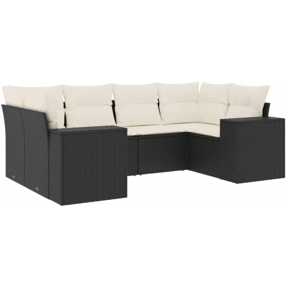 vidaXL 6-delige Loungeset met kussens poly rattan zwart, foto 3