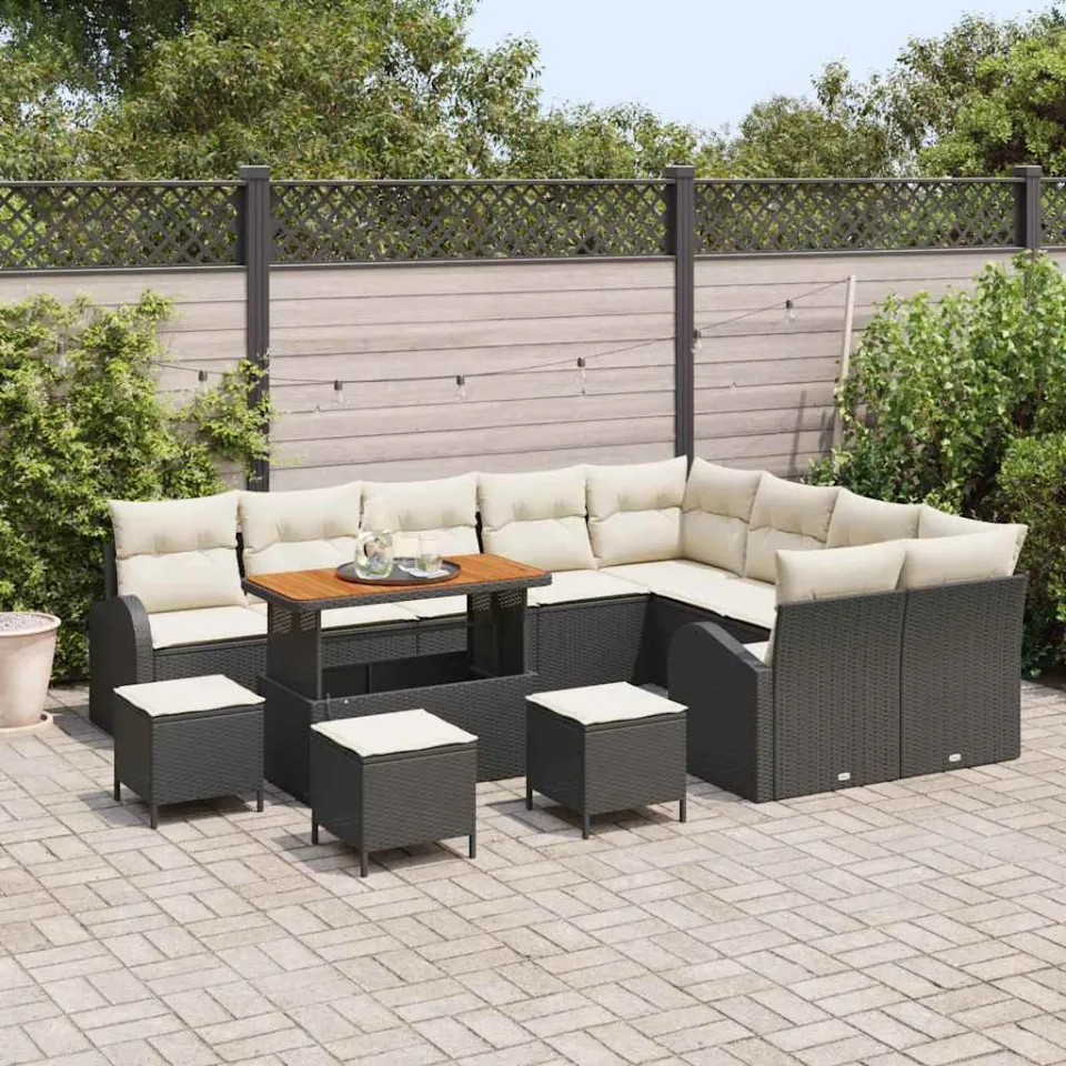 vidaXL Tuinbankenset 13 st Zwart poly rattan, foto 3