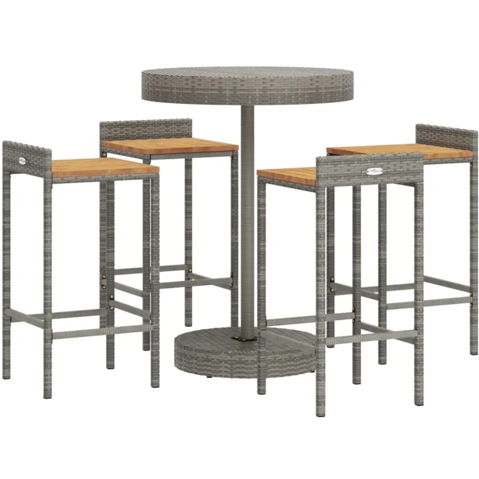 vidaXL 5-delige Tuinbarset poly rattan en massief acaciahout grijs, foto 3