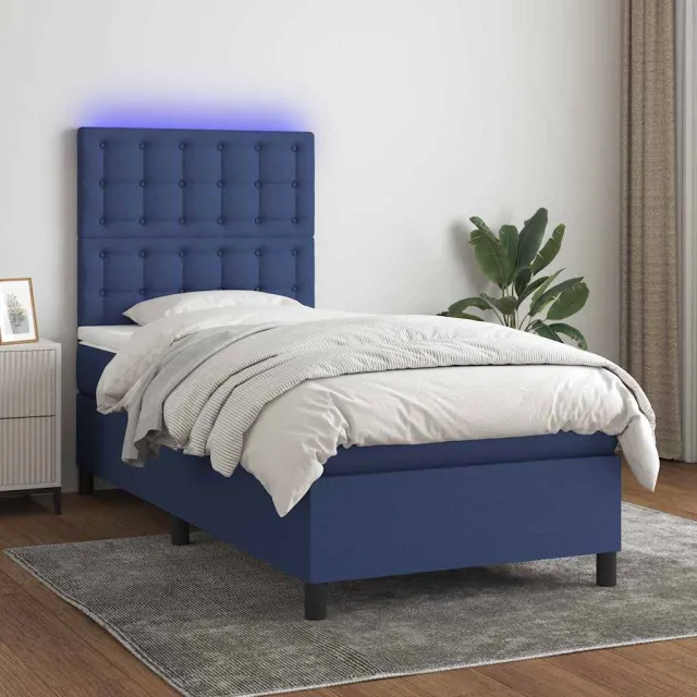 vidaXL Boxspring met matras en LED stof blauw 80x200 cm
