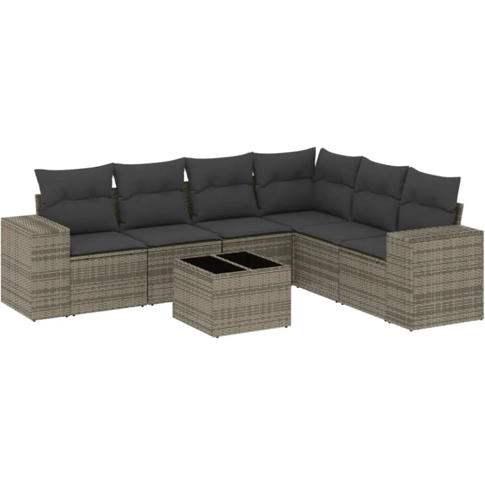 vidaXL 7-delige Loungeset met kussens poly rattan grijs, foto 3