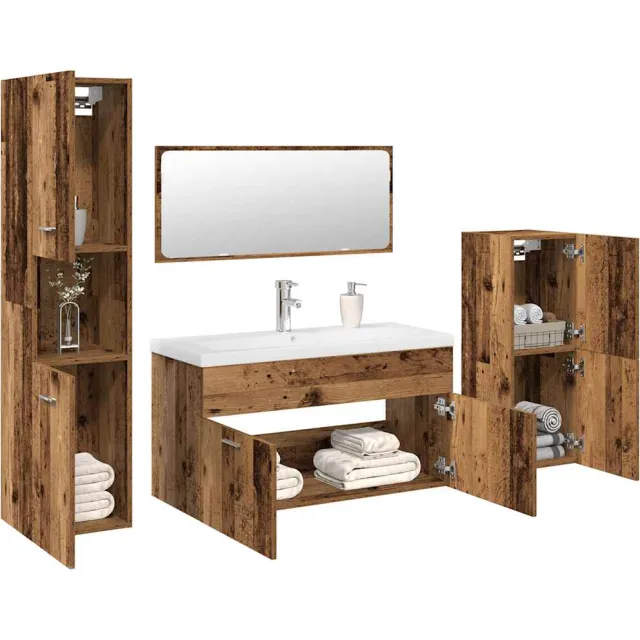 vidaXL 5-delige Badkamermeubelset bewerkt hout oud houtkleurig Bruin
