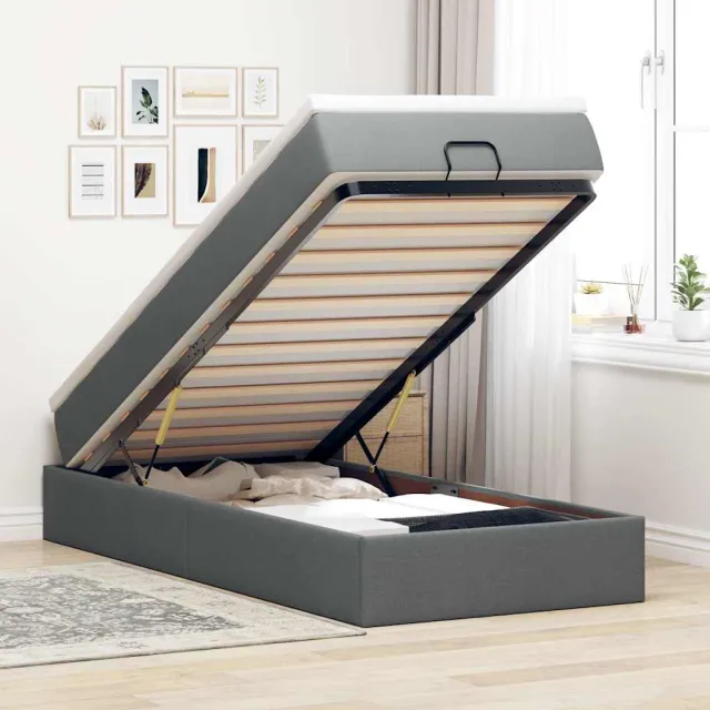 vidaXL Ottoman bed met matras 90x190cm stof donkergrijs grijs