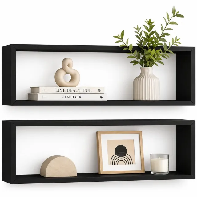 MOLHAUS Wandplanken Set van 2 - Modern Wandrek - Ruimtebesparend - Voor Boeken, Wanddecoratie en Woonkamer - Boekenplanken Zwart