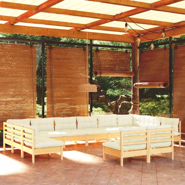 vidaXL 12-delige Loungeset met crèmekleurige kussens grenenhout, foto 2