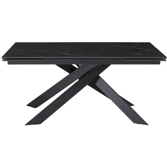 Vente-unique Verlengbare eettafel 6 tot 10 personen van keramiek, gehard glas en metaal - Zwart marmereffect - COREMA