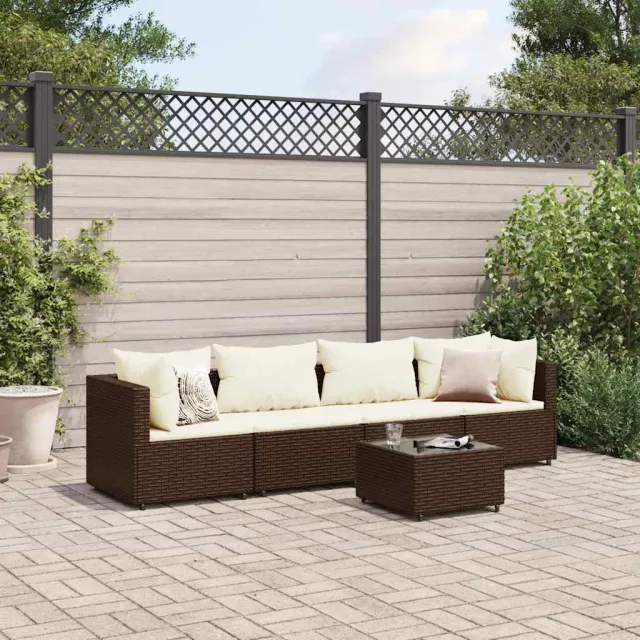 vidaXL 5-delige Loungeset met kussens poly rattan bruin, foto 2