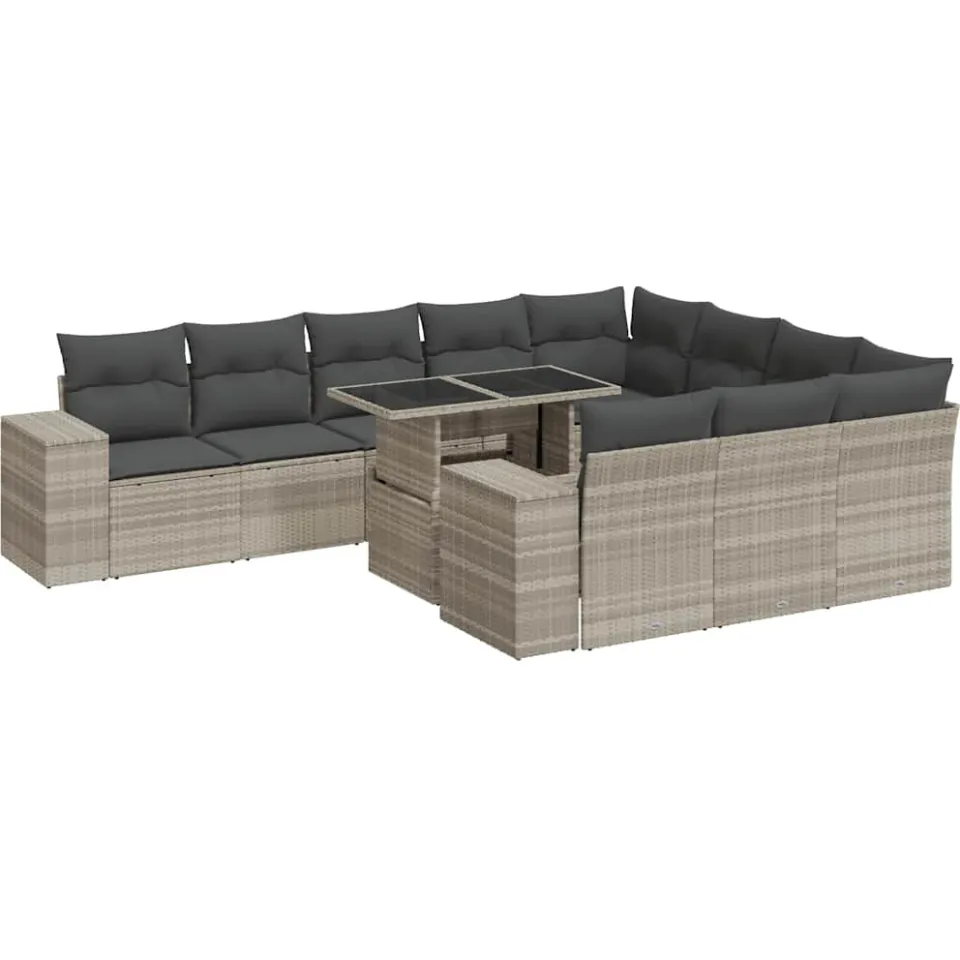 vidaXL 11-delige Loungeset met kussens poly rattan lichtgrijs grijs, foto 3