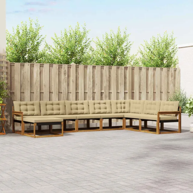 vidaXL Buiten bankenset 8 st 8-zits Natuurlijk en Beige