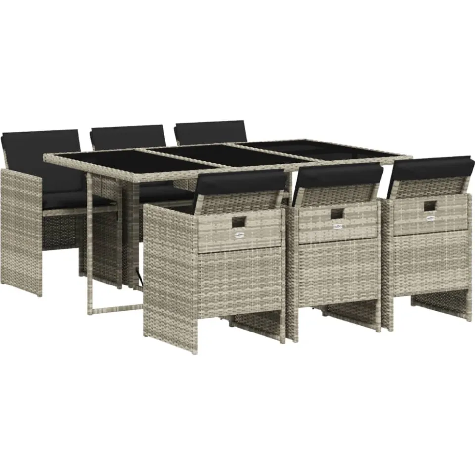 vidaXL 7-delige Tuinset met kussens poly rattan grijs, foto 3