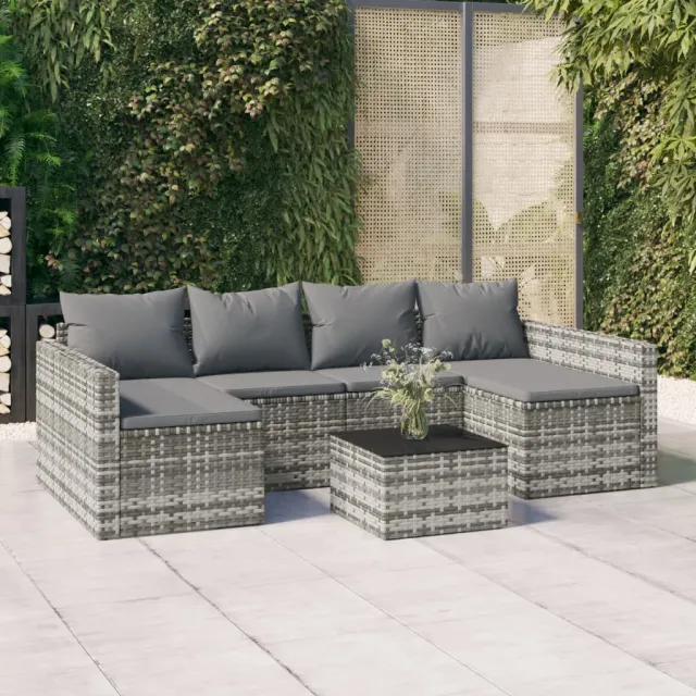 vidaXL 2-delige Loungeset met kussens poly rattan grijs, foto 2