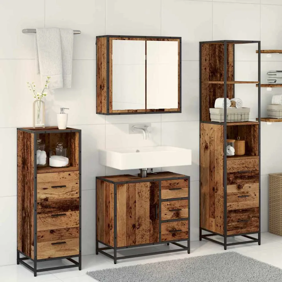 vidaXL Badkamermeubelset 4 st Oud Hout Bewerkt hout bruin, foto 3