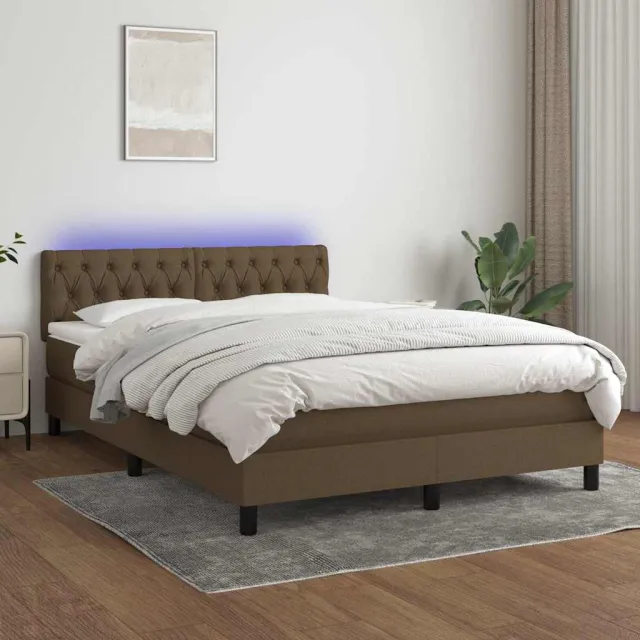 vidaXL Boxspring met matras en LED stof donkerbruin 140x200 cm bruin