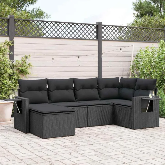 vidaXL 6-delige Loungeset met kussens poly rattan zwart, foto 2