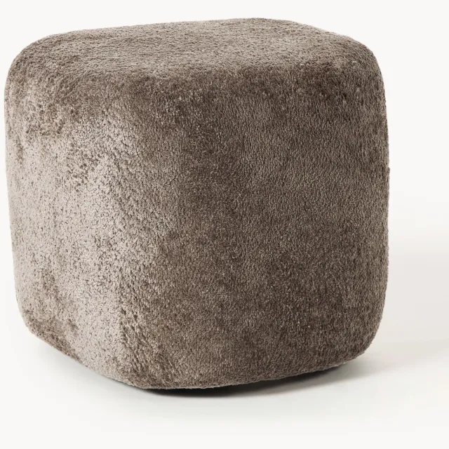 Westwing Collection Hoge teddy bouclé ottoman Wolke Taupe