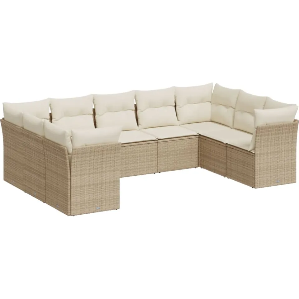 vidaXL 9-delige Loungeset met kussens poly rattan beige, foto 3