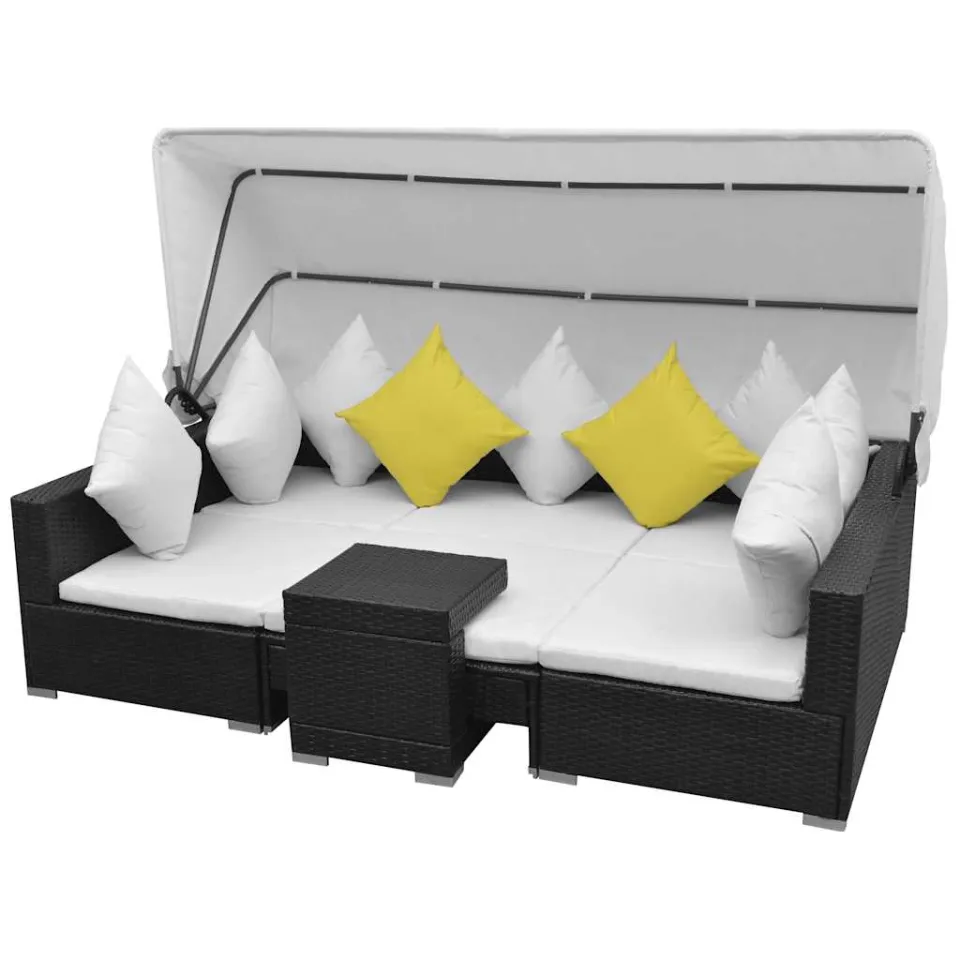 vidaXL 7-delige Loungeset met luifel poly rattan zwart, foto 3