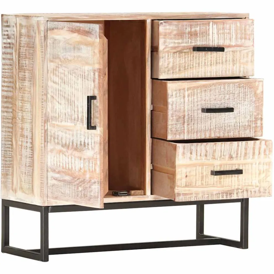 vidaXL Dressoir 73x30x75 cm massief acaciahout wit, foto 2