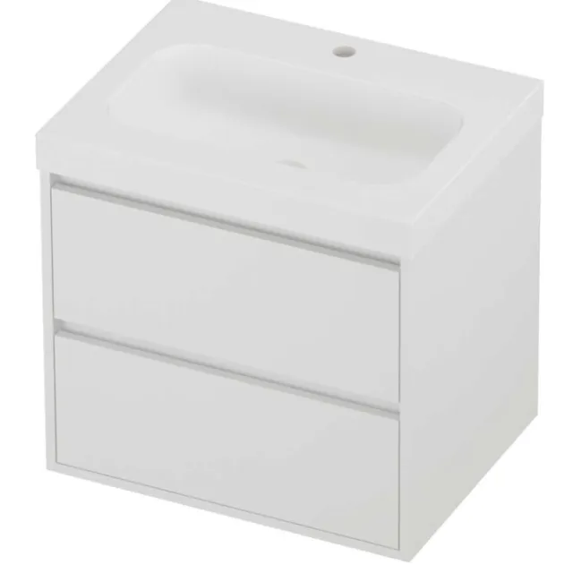 Proline Haga Badmeubelset Polystone Mezza 1 Kraangat Greeploos 60x46x58 cm Mat Wit Mat White
