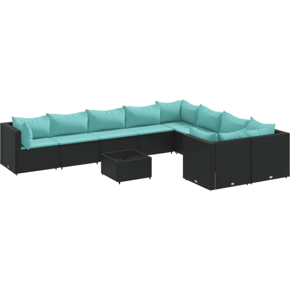 vidaXL 10-delige Loungeset met kussens poly rattan zwart