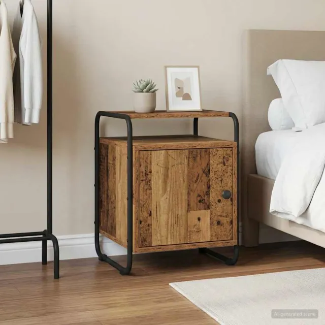 vidaXL Nachtkastje Oud hout 40 x 39.5 x 50 cm Bewerkt hout bruin, foto 2