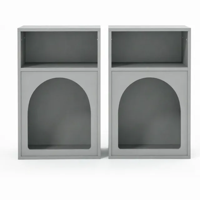 SONNENH Nachtkastjes set van 2 - Grijs MDF met boogvormige open vakken - 40 x 30 x 60 cm