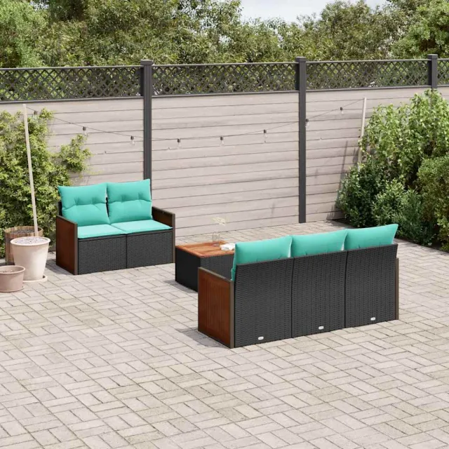 vidaXL 6-delige tuinbankset met kussens van zwart polyrotan, foto 2