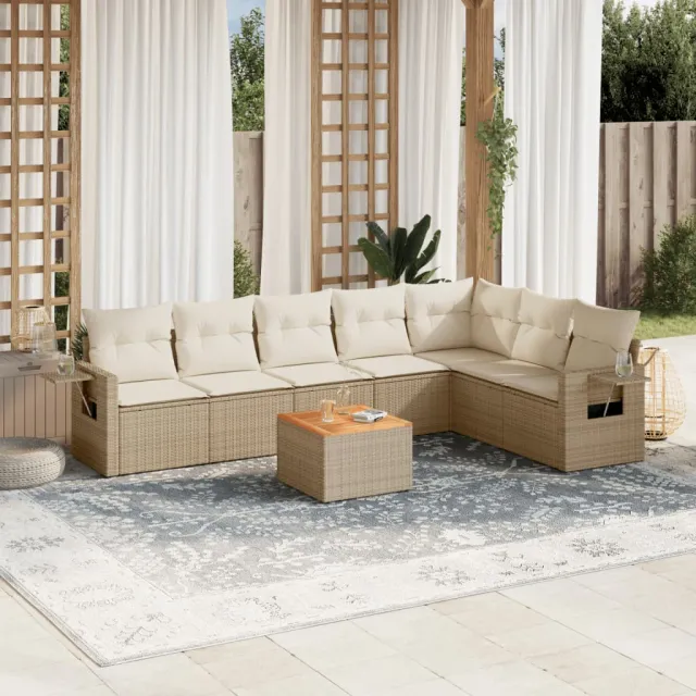 vidaXL 8-delige Loungeset met kussens poly rattan beige