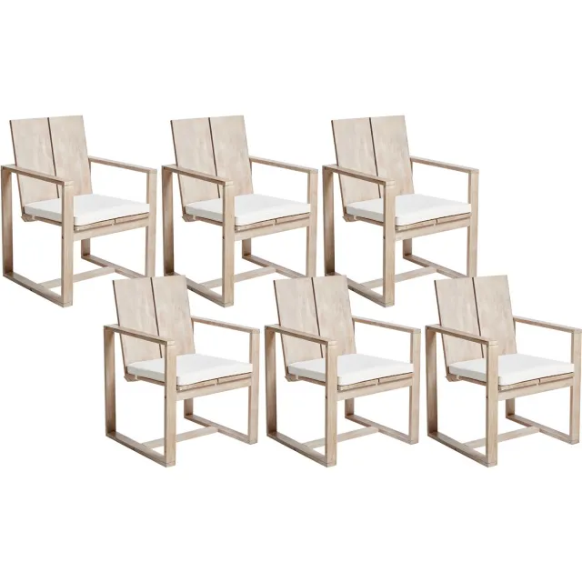 Beliani AZZANELLO - Tuinstoel set van 6 - Gebroken wit - Acaciahout Bruin