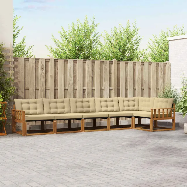 vidaXL Buiten bankenset 6 st 6-zits Natuurlijk en Beige