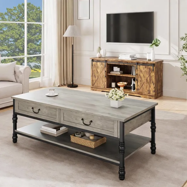 Danky Ovale Salontafel met Opbergruimte - Modern Vintage Design - Draagkracht tot 90 kg - Grijs