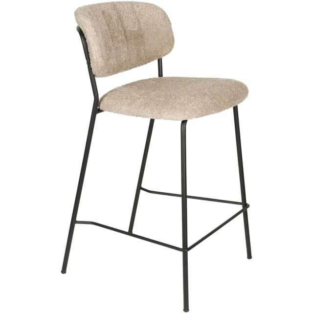 Housecraft Living Jolien Barkrukken 65 cm Zwart/Beige Bouclé - Set van 2