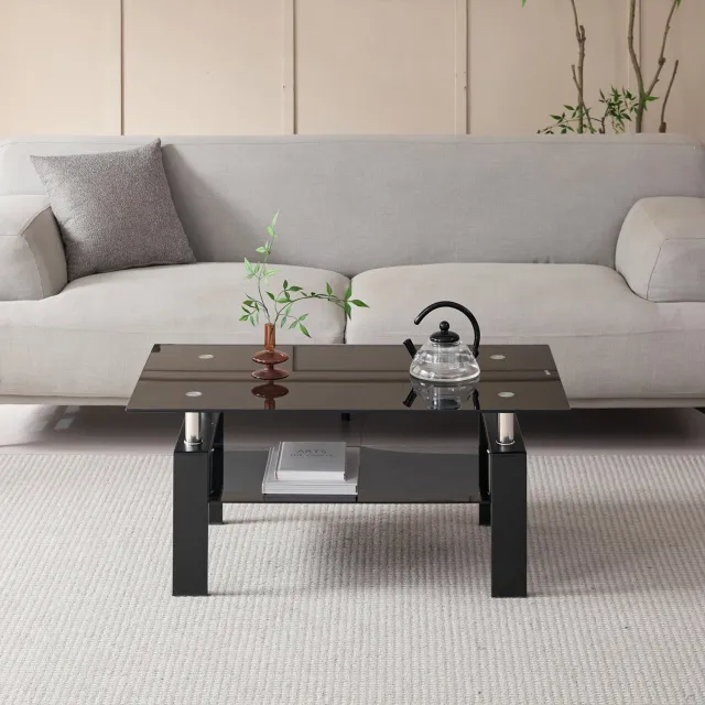 CHICFURN Salontafel - tweelaags - frame van glas en metaal - zwart