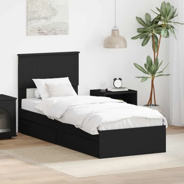 vidaXL Opslag bed met lade met opslag Zwart 75 x 190 cm Bewerkt hout