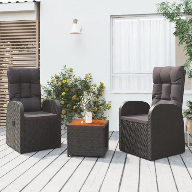 vidaXL 3-delige Loungeset poly rattan en massief acaciahout zwart, foto 2