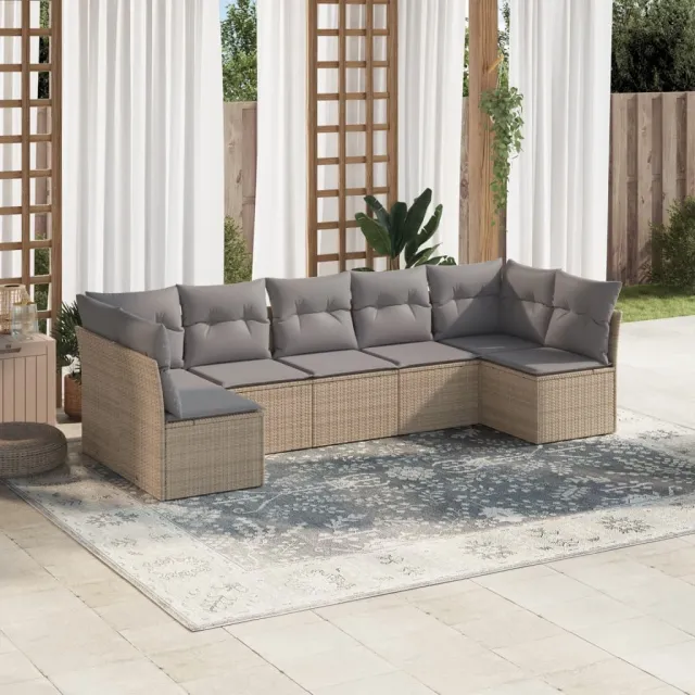 vidaXL 7-delige Loungeset met kussens poly rattan beige, foto 2