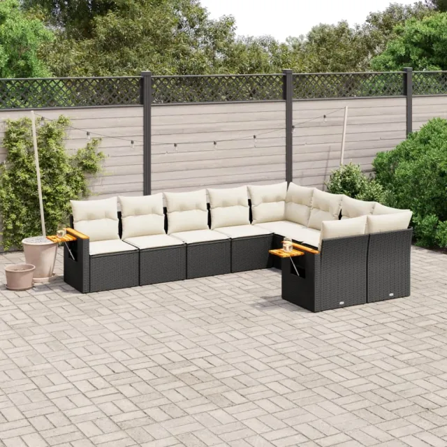 vidaXL 9-delige Loungeset met kussens poly rattan zwart, foto 2