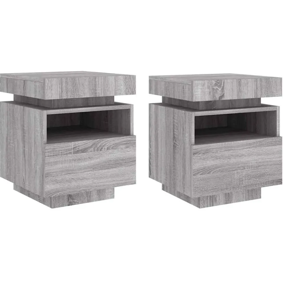 vidaXL Nachtkastjes met LED 2 st 40x39x48,5 cm grijs sonoma, foto 3