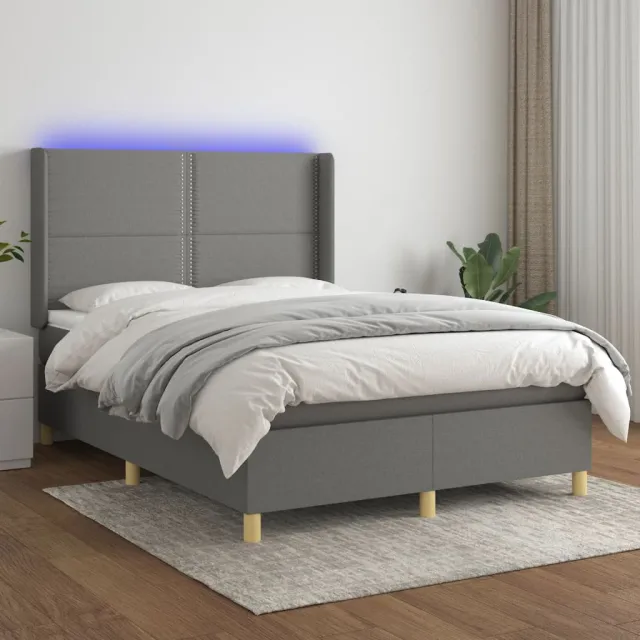 vidaXL Boxspring met matras en LED stof donkergrijs 140x200 cm grijs