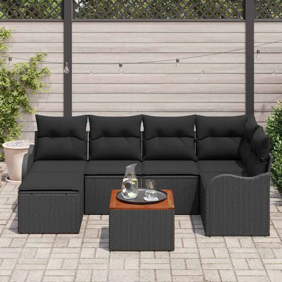 vidaXL Tuinbankenset 7 st Zwart poly rattan, foto 3