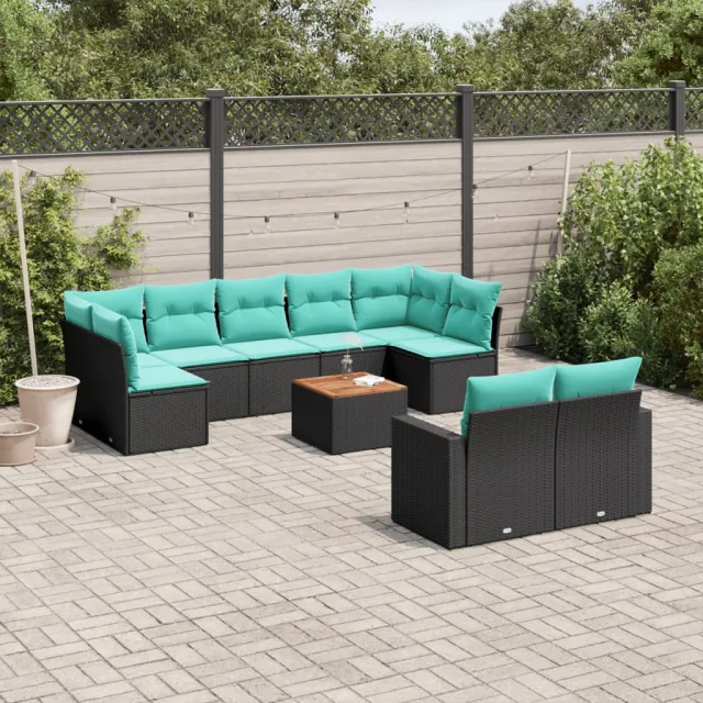 vidaXL 10-delige Loungeset met kussens poly rattan zwart, foto 2