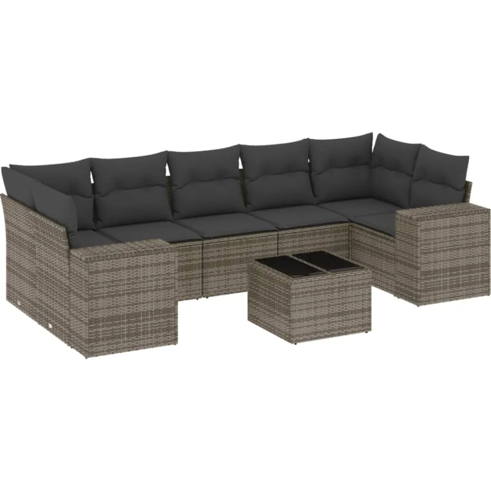 vidaXL 8-delige Loungeset met kussens poly rattan grijs, foto 4