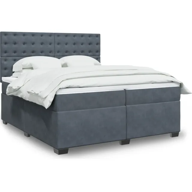 vidaXL Boxspring met matras fluweel donkergrijs 200x200 cm grijs