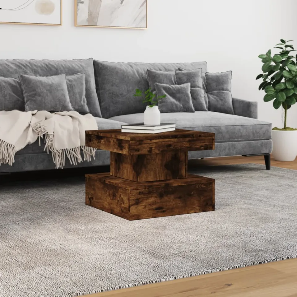 vidaXL Salontafel met metalen poten 50x50x40 cm gerookt eikenkleurig, foto 2