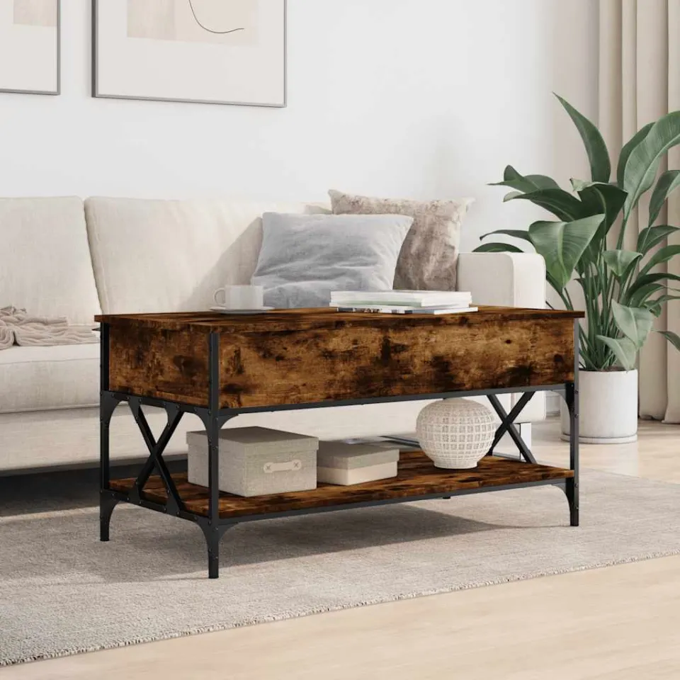 vidaXL Salontafel 100x50x50 cm bewerkt hout en metaal gerookt eiken, foto 3