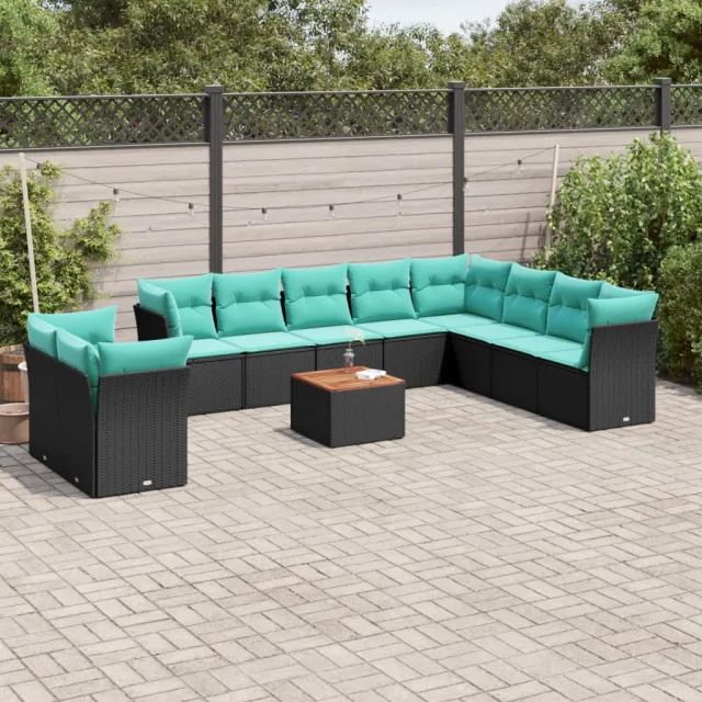 vidaXL 11-delige Loungeset met kussens poly rattan zwart, foto 2