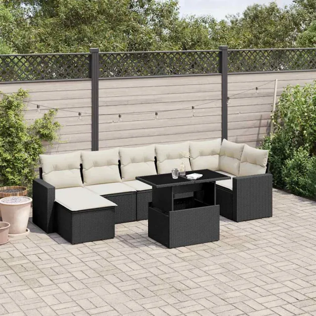 vidaXL 8-delige Loungeset met kussens poly rattan zwart, foto 2